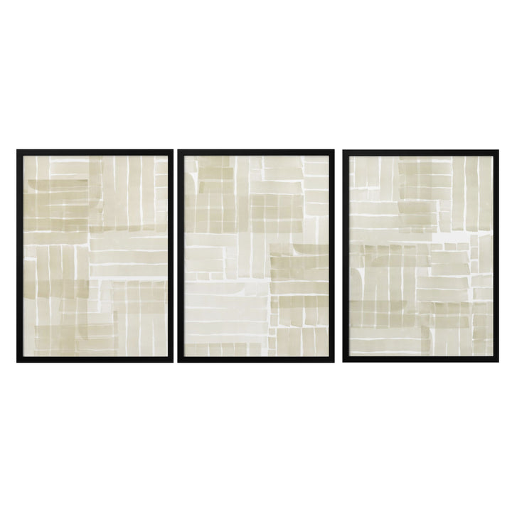 "Neutral Tangle Grid" Set of Three Framed Textured Wall Art