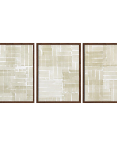 "Neutral Tangle Grid" Set of Three Framed Textured Wall Art