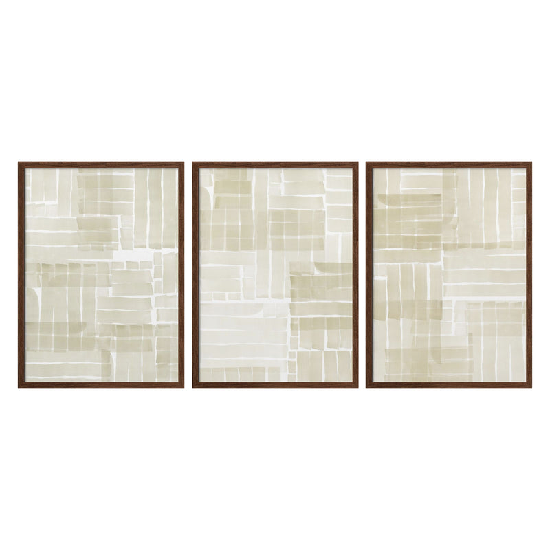 "Neutral Tangle Grid" Set of Three Framed Textured Wall Art