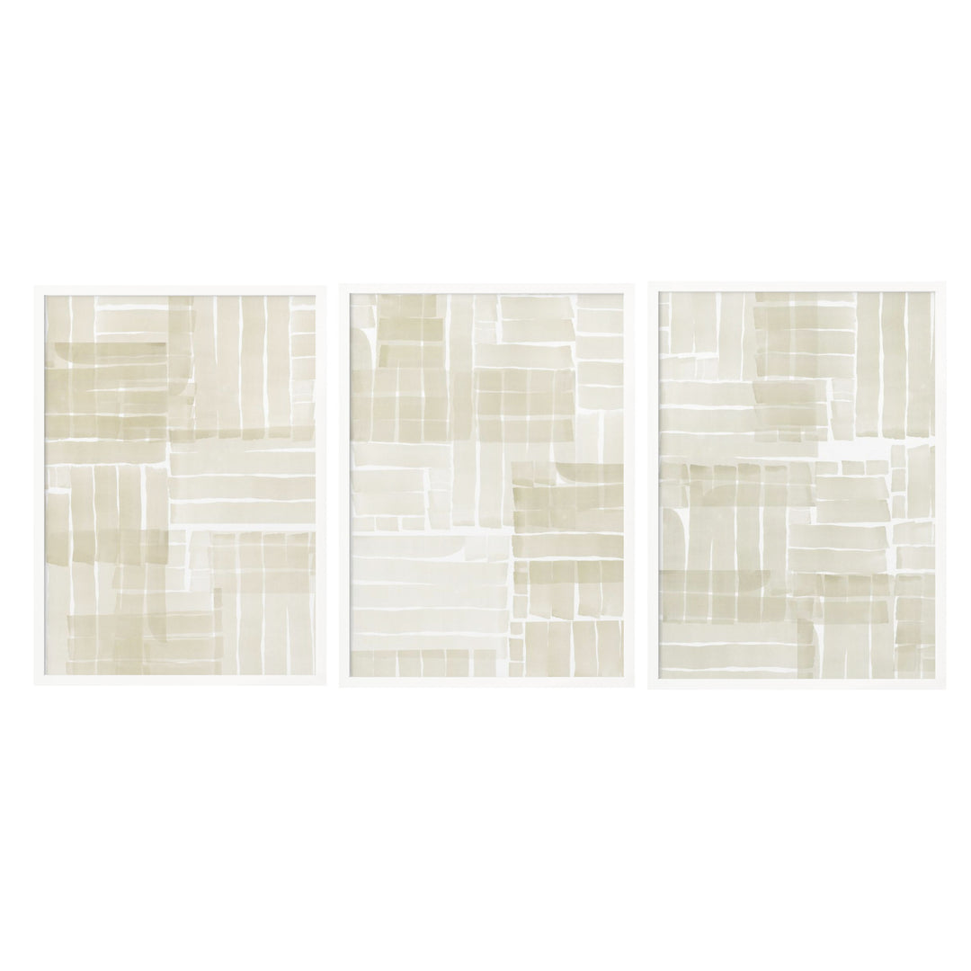 "Neutral Tangle Grid" Set of Three Framed Textured Wall Art