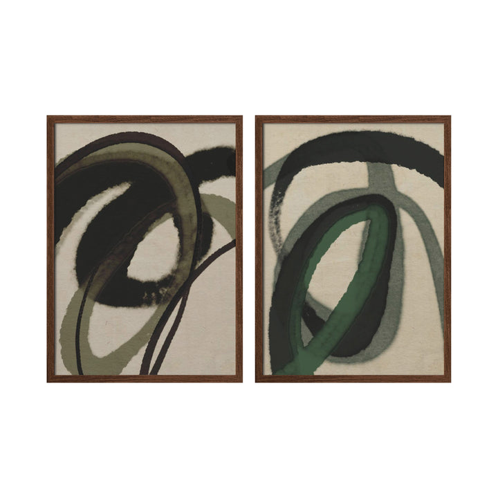 "Green Water Color" Set of Two Framed Textured Wall Art