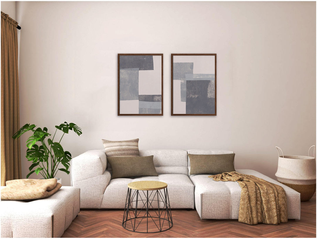 "Gray Blocks" Set of Two Framed Textured Wall Art