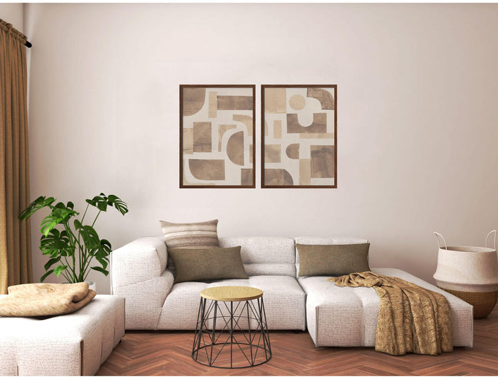 "Puzzle's" Set of Two Framed Textured Wall Art
