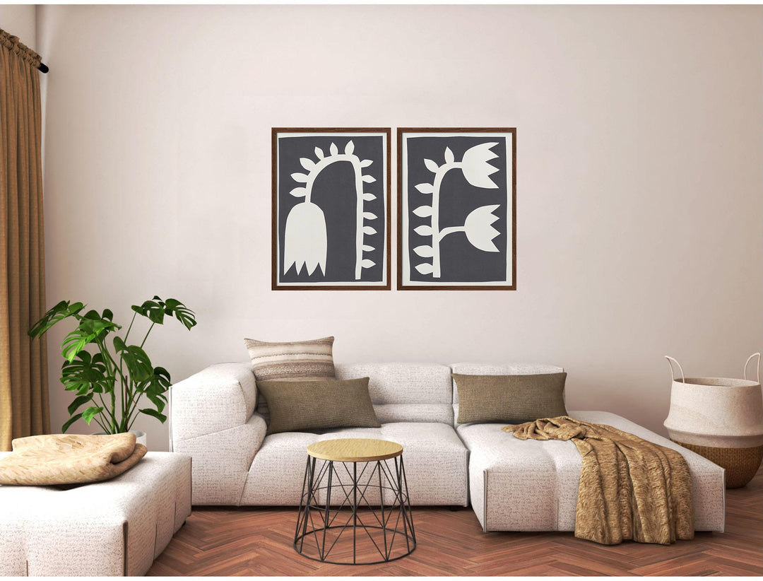 "Black Tulips" Set of Two Framed Textured Wall Art