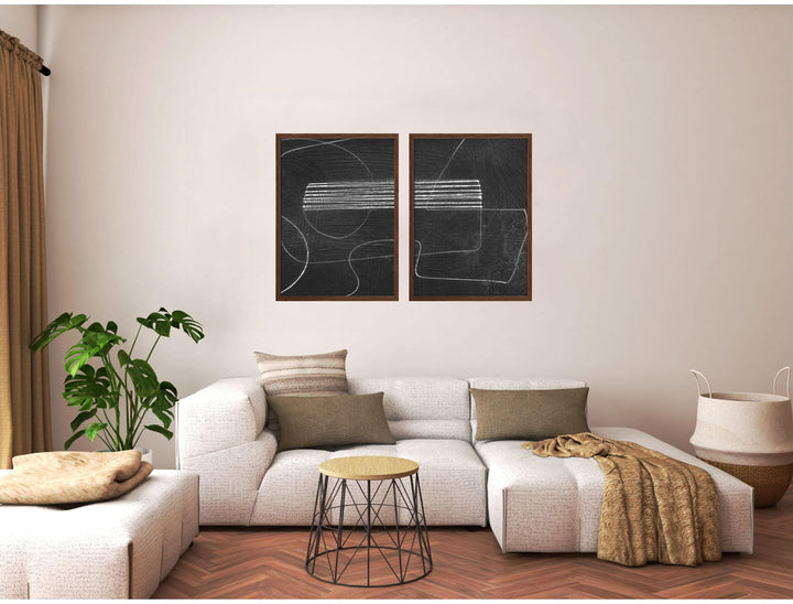 "Abstract Dark" Set of Two Framed Textured Wall Art