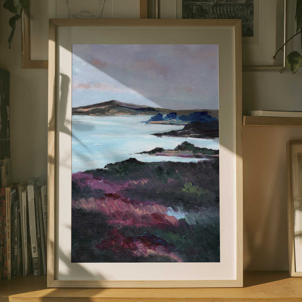 "Purple Coastline Serenity" by Nikita Jariwala — Coastal Wall Art