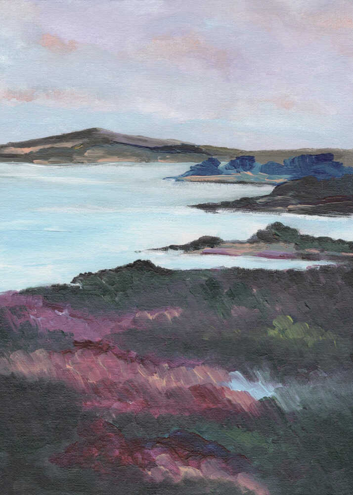 "Purple Coastline Serenity" by Nikita Jariwala — Coastal Wall Art