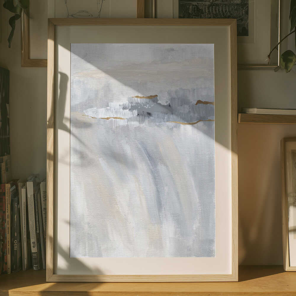 "Abstract Grey Gold Horizon" by Nikita Jariwala — Abstract Wall Art