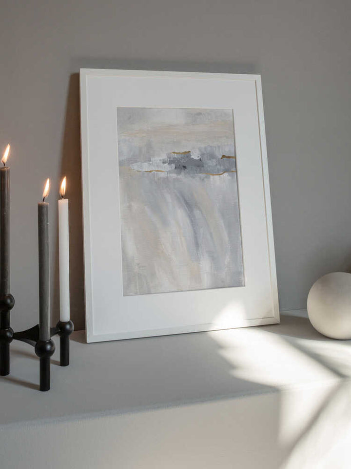 "Abstract Grey Gold Horizon" by Nikita Jariwala — Abstract Wall Art