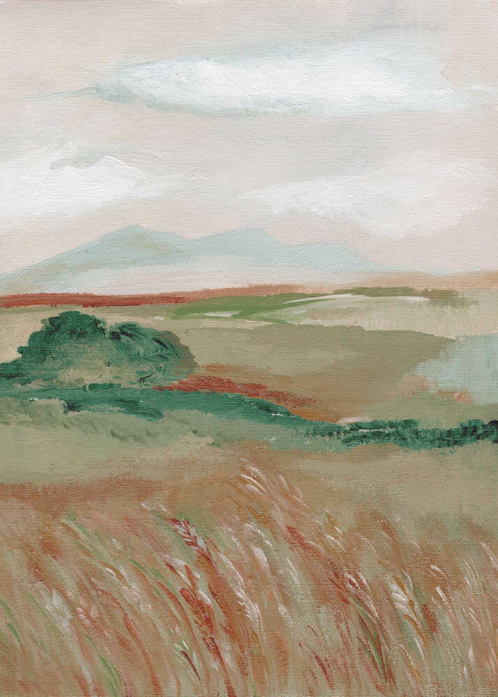 "Serene Mountain Field" by Nikita Jariwala — Landscape Wall Art