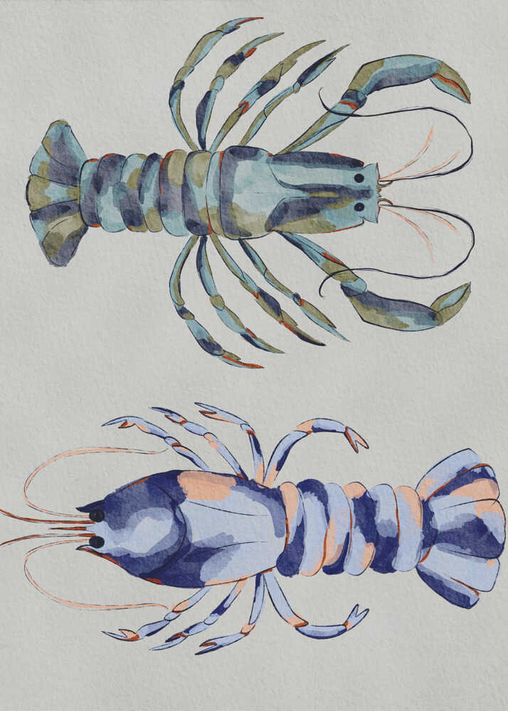 "Blue Lobsters Watercolor" by Nikita Jariwala — Animals Wall Art