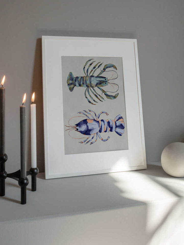 "Blue Lobsters Watercolor" by Nikita Jariwala — Animals Wall Art