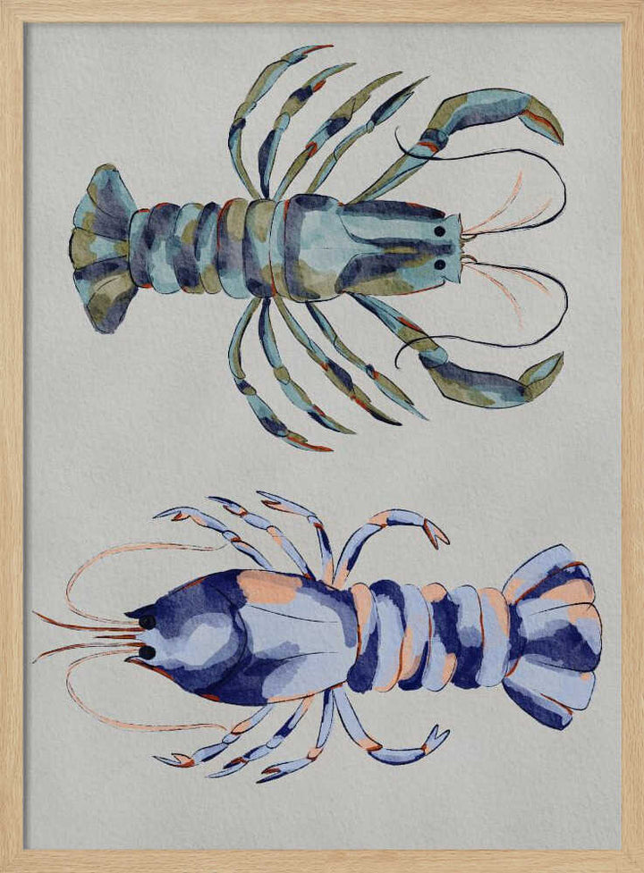 "Blue Lobsters Watercolor" by Nikita Jariwala — Animals Wall Art
