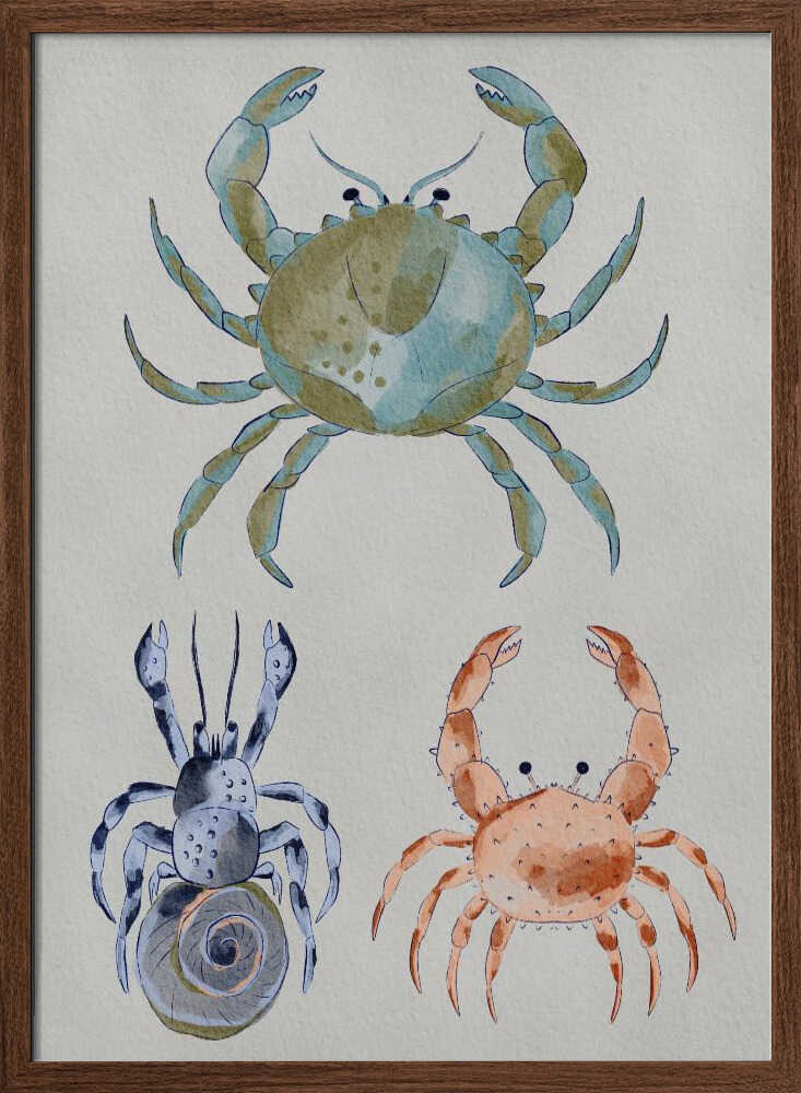 "Ocean Crabs Watercolor" by Nikita Jariwala — Animals Wall Art