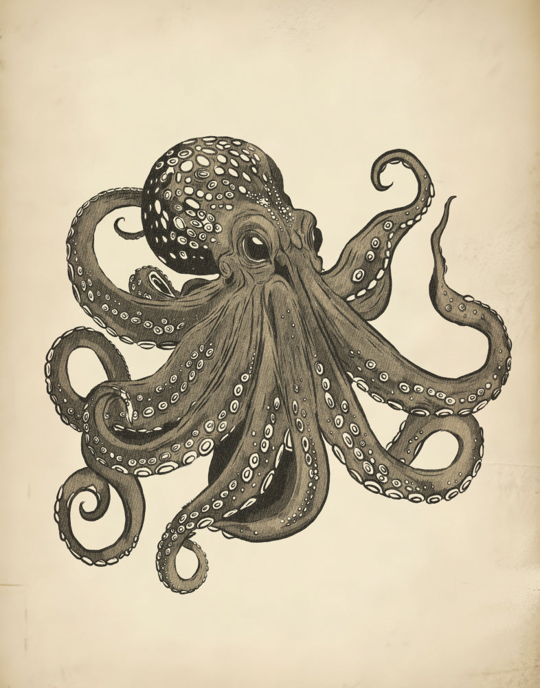 "Elegant Vintage Octopus" by Josie George — Animal Wall Art
