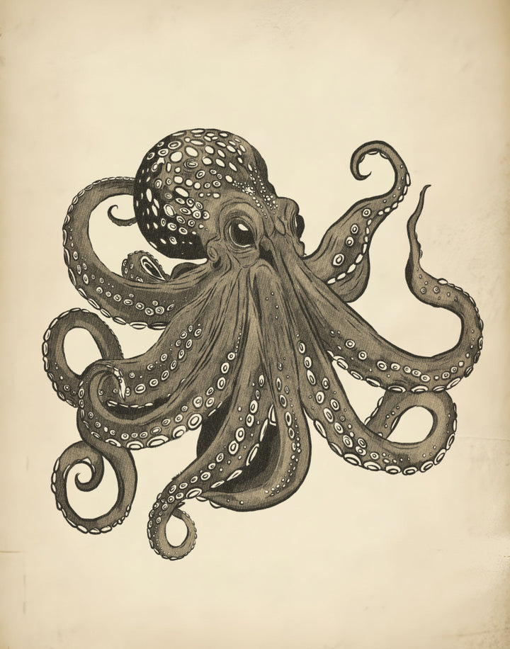 "Elegant Vintage Octopus" by Josie George — Animal Wall Art