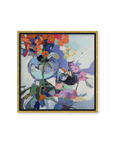 "Orange Poppies"Framed Embellished Canvas  Wall Art