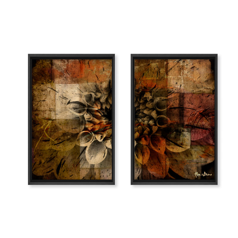 "Daisy Abstract"Set of Two Framed Canvas Wall Art