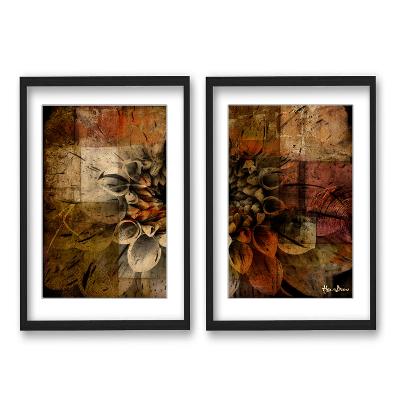 "Daisy Abstract"Set of Two Framed Matted Print Wall Art