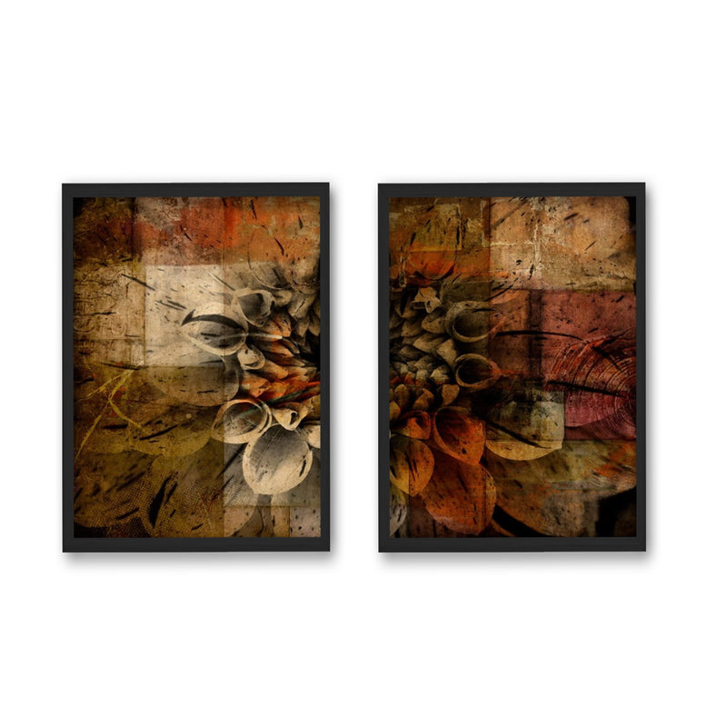 "Daisy Abstract"Set of Two Framed Textured Wall Art