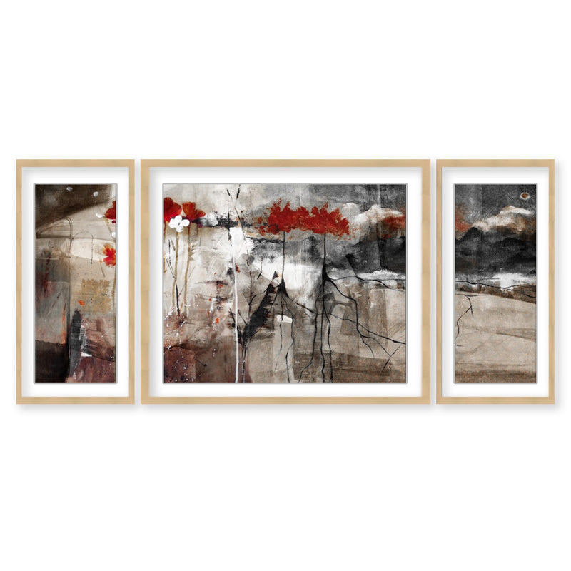 "Abstract Flower VIII" Set of Three Framed Matted Print Wall Art