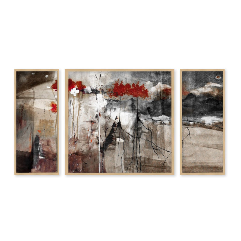 "Abstract Flower VIII"Set of Three Framed Textured Wall Art