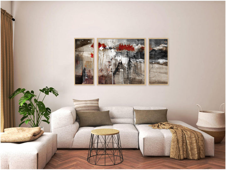 "Abstract Flower VIII" Set of Three Framed Matted Print Wall Art
