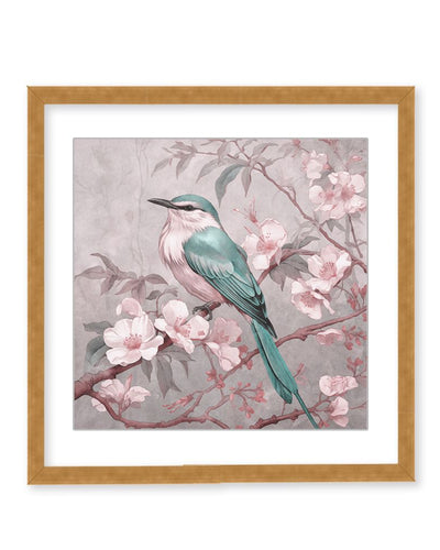 "Blue Chinoiserie Bird Spring Vibes" Framed Matted Print  Wall Art