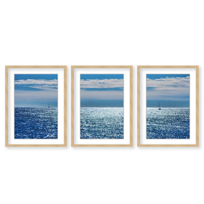 "Oceans" Set of Three Framed Matted Print Wall Art