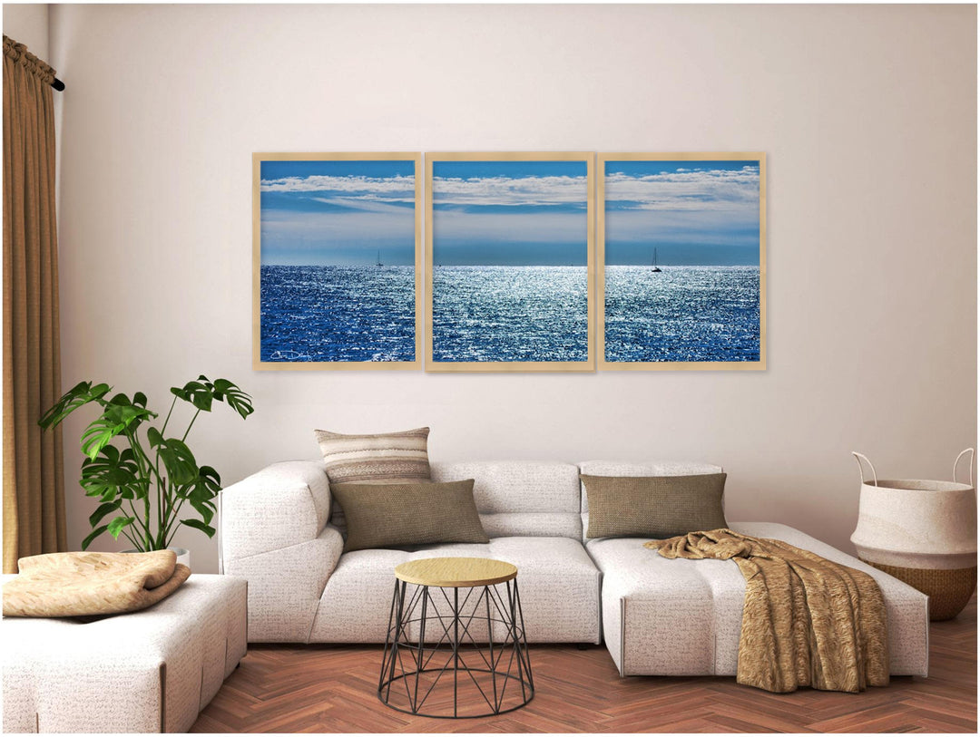 "Oceans"Set of Three Framed Textured Wall Art