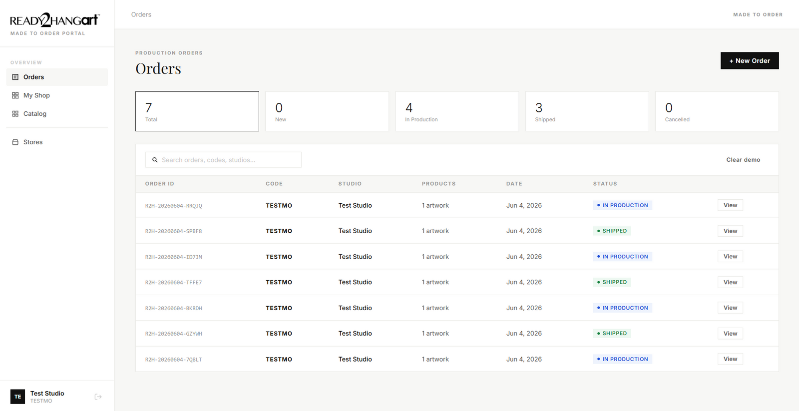 Ready2HangArt seller portal — track every order from production to shipped