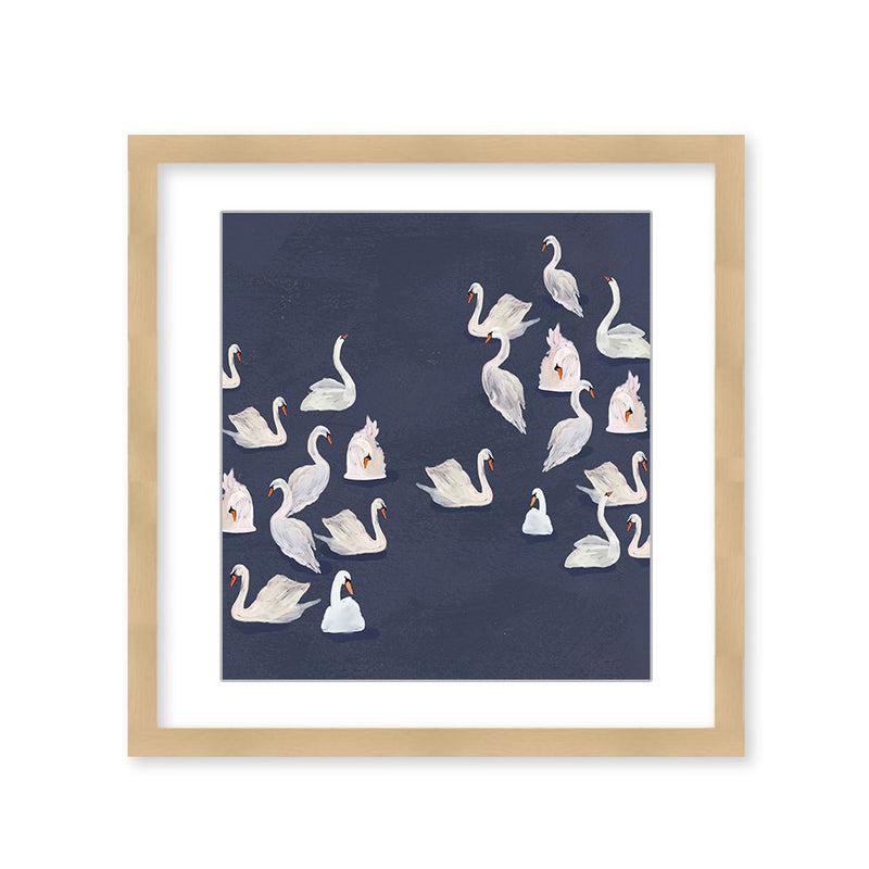 "Modern Ensemble: Swan Serenade" Framed Matted Print Wall Art