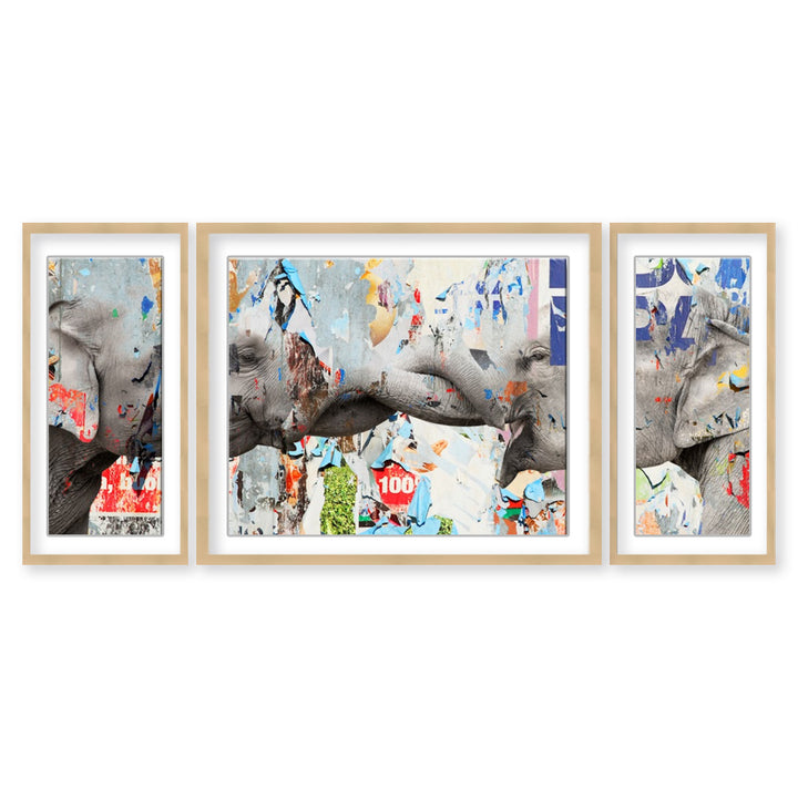 "Saddle Ink Elephant VI" Set of Three Framed Matted Print Wall Art