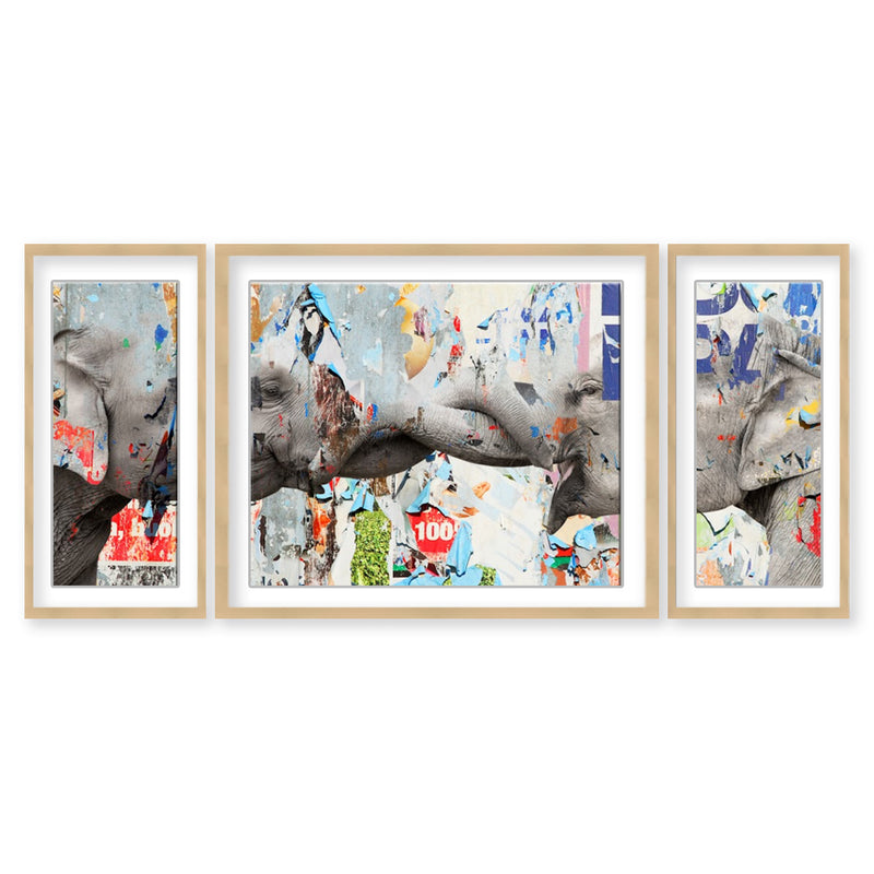 "Saddle Ink Elephant VI" Set of Three Framed Matted Print Wall Art