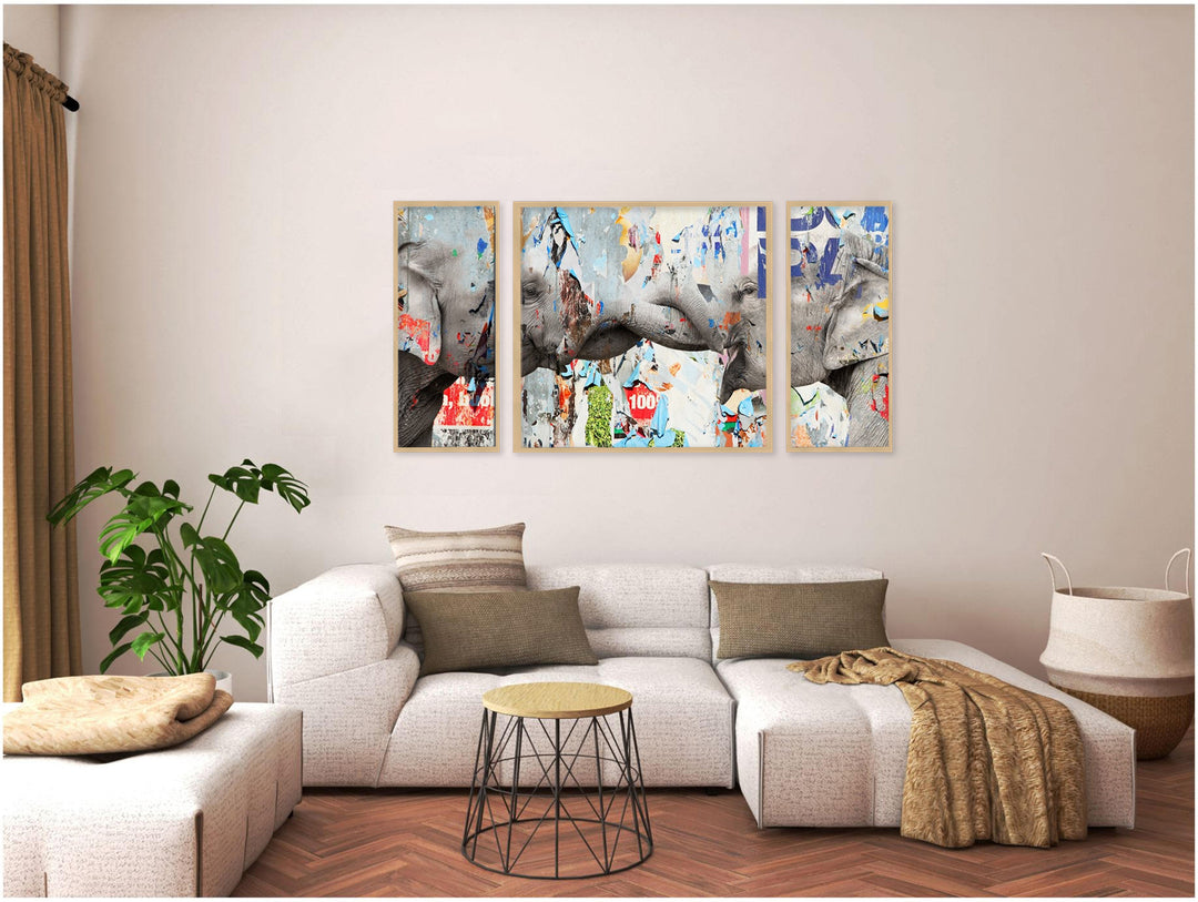 "Saddle Ink Elephant VI"Set of Three Framed Textured Wall Art