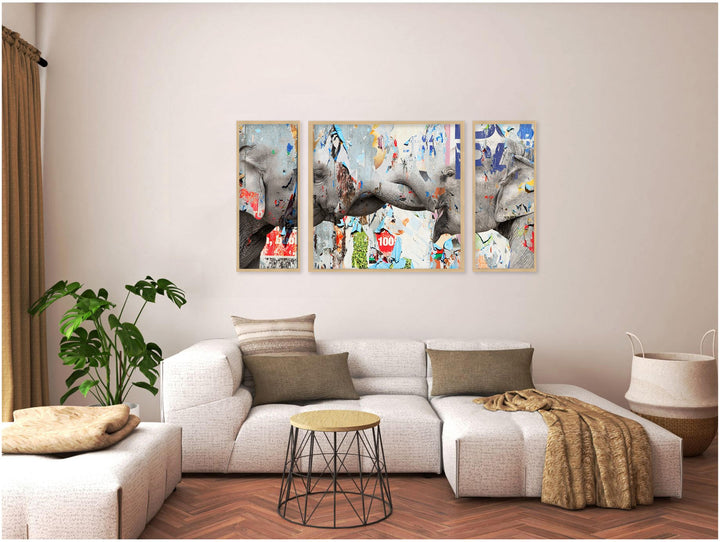 "Saddle Ink Elephant VI"Set of Three Framed Textured Wall Art
