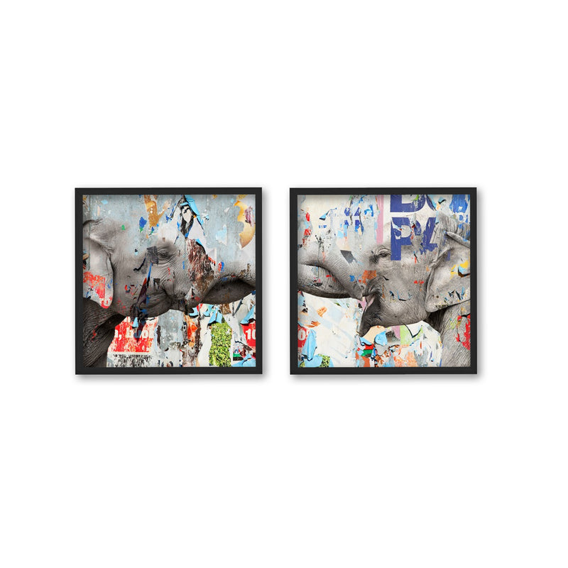 "Saddle Ink Elephant VI"Set of Two Framed Textured Wall Art