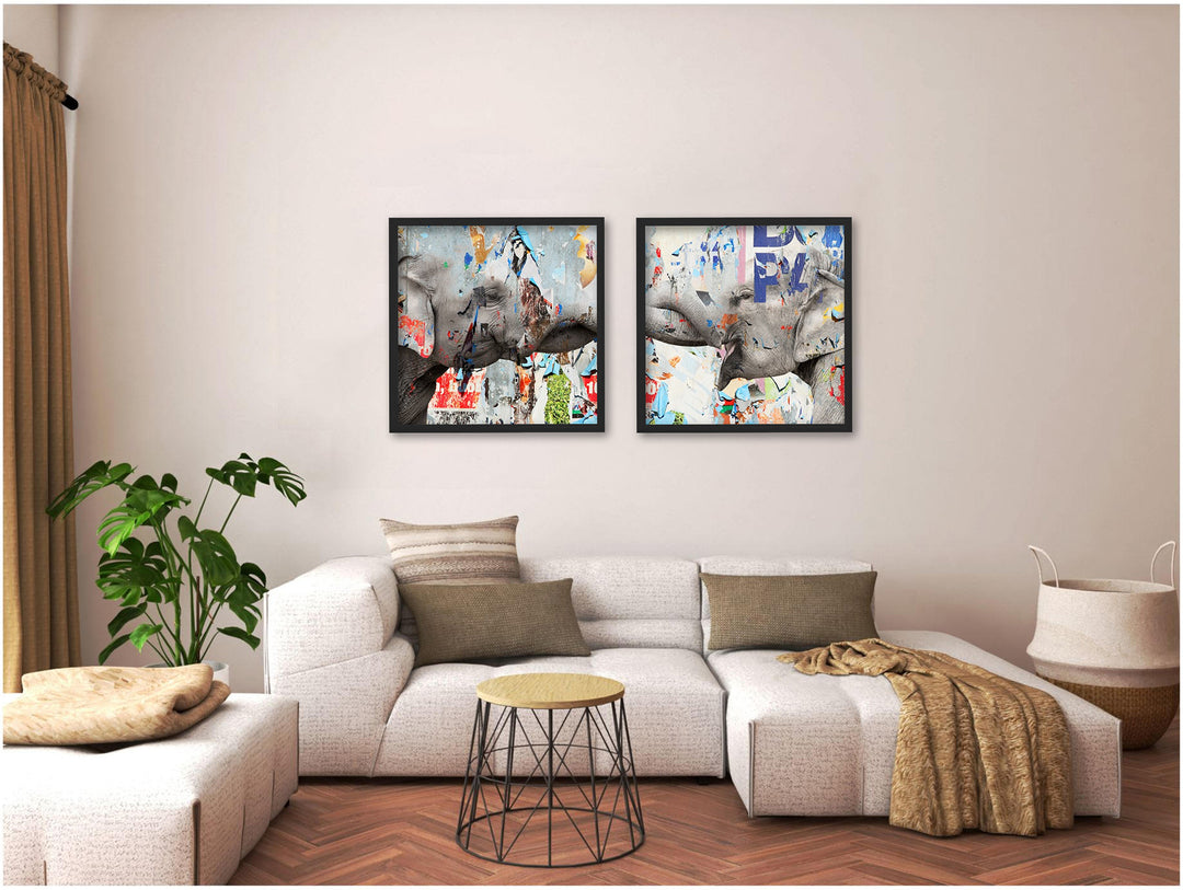 "Saddle Ink Elephant VI"Set of Two Framed Textured Wall Art