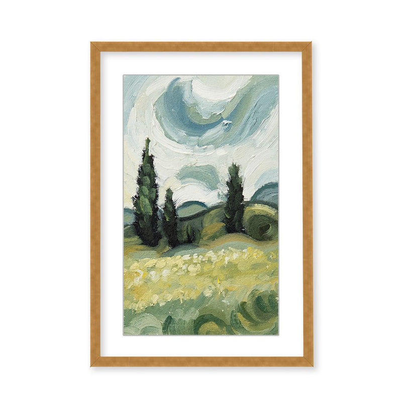 "Whirlwind Dreams: Abstract Swirls of Hills and Cloudy Skies" Framed Matted Print Wall Art