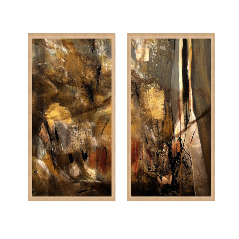 "Earth Tone Abstract I"Set of Two Framed Canvas Wall Art