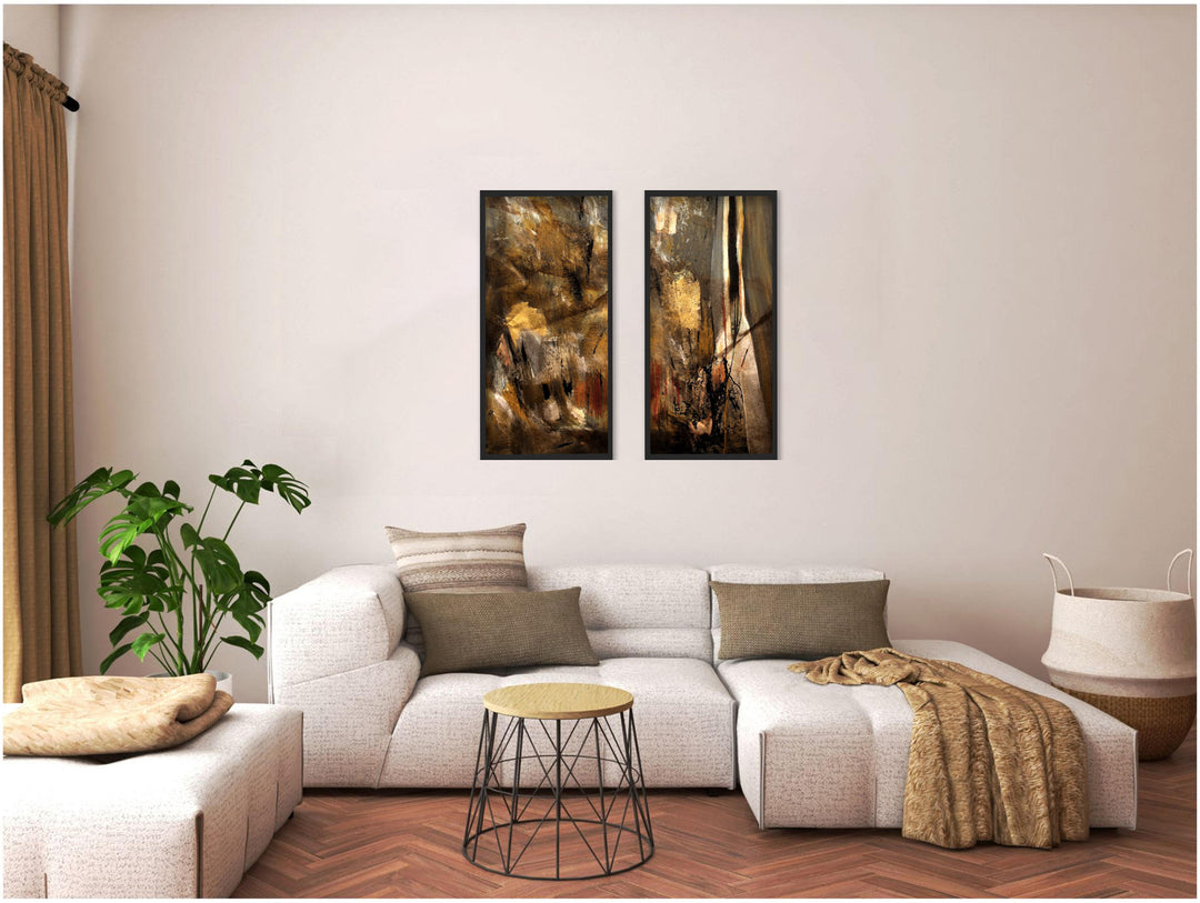 "Earth Tone Abstract I"Set of Two Framed Textured Wall Art
