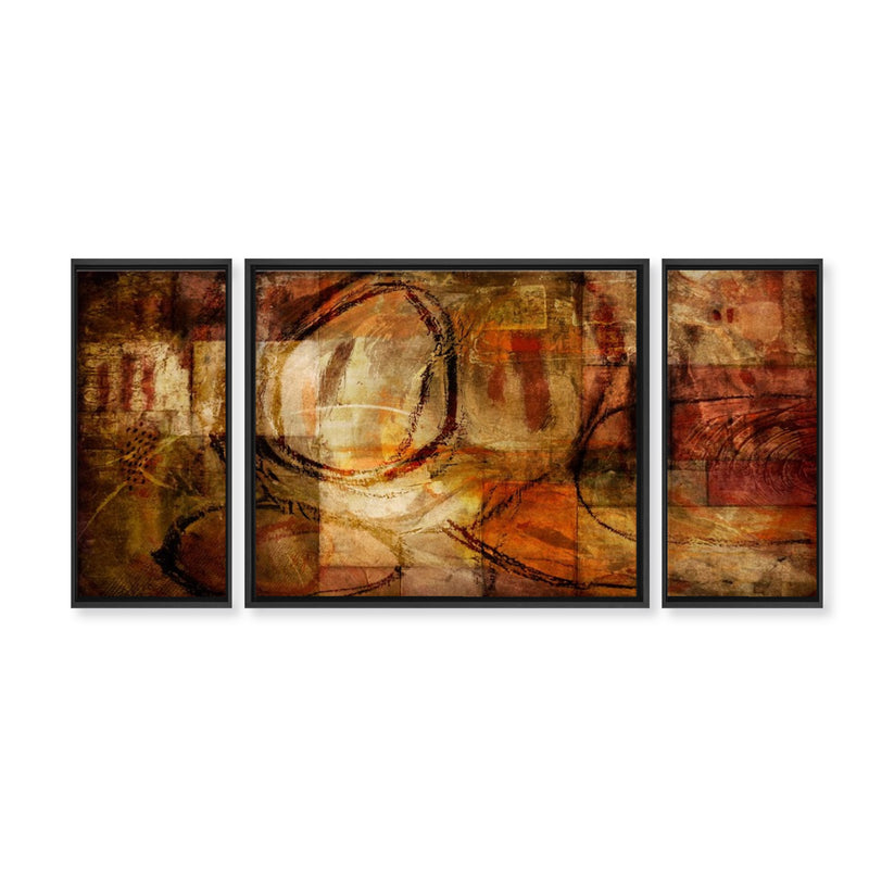 "Earth Tone Abstract III" Set of Three Framed Canvas Wall Art