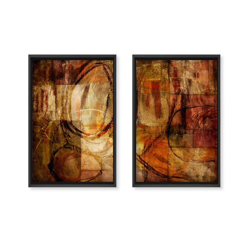 "Earth Tone Abstract III"Set of Two Framed Canvas Wall Art