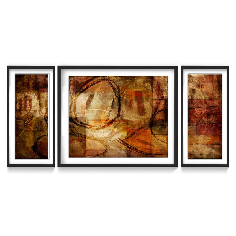 "Earth Tone Abstract III" Set of Three Framed Matted Print Wall Art