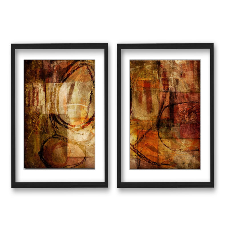 "Earth Tone Abstract III"Set of Two Framed Print Wall Art