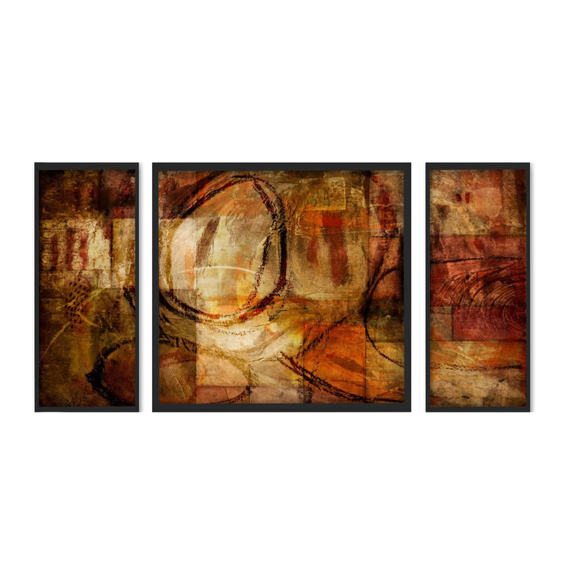 "Earth Tone Abstract III"Set of Three Framed Textured Wall Art