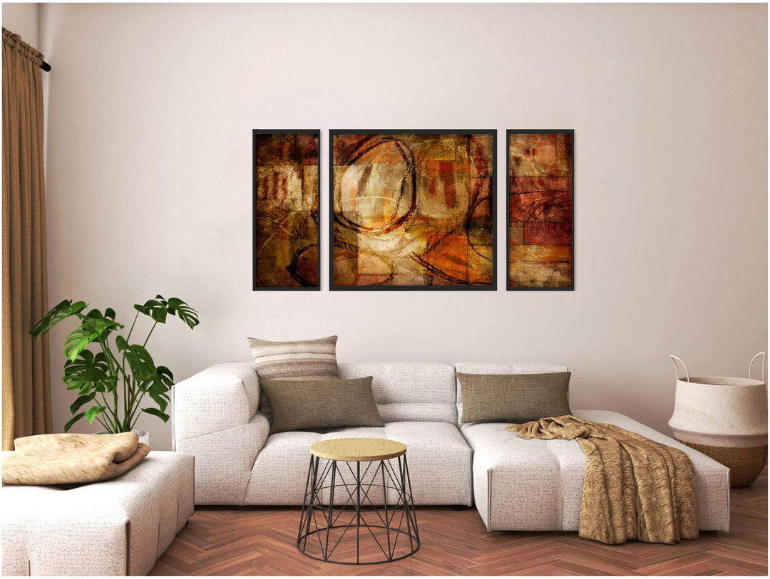 "Earth Tone Abstract III" Set of Three Framed Matted Print Wall Art