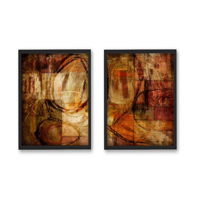 "Earth Tone Abstract III"Set of Two Framed Textured Wall Art