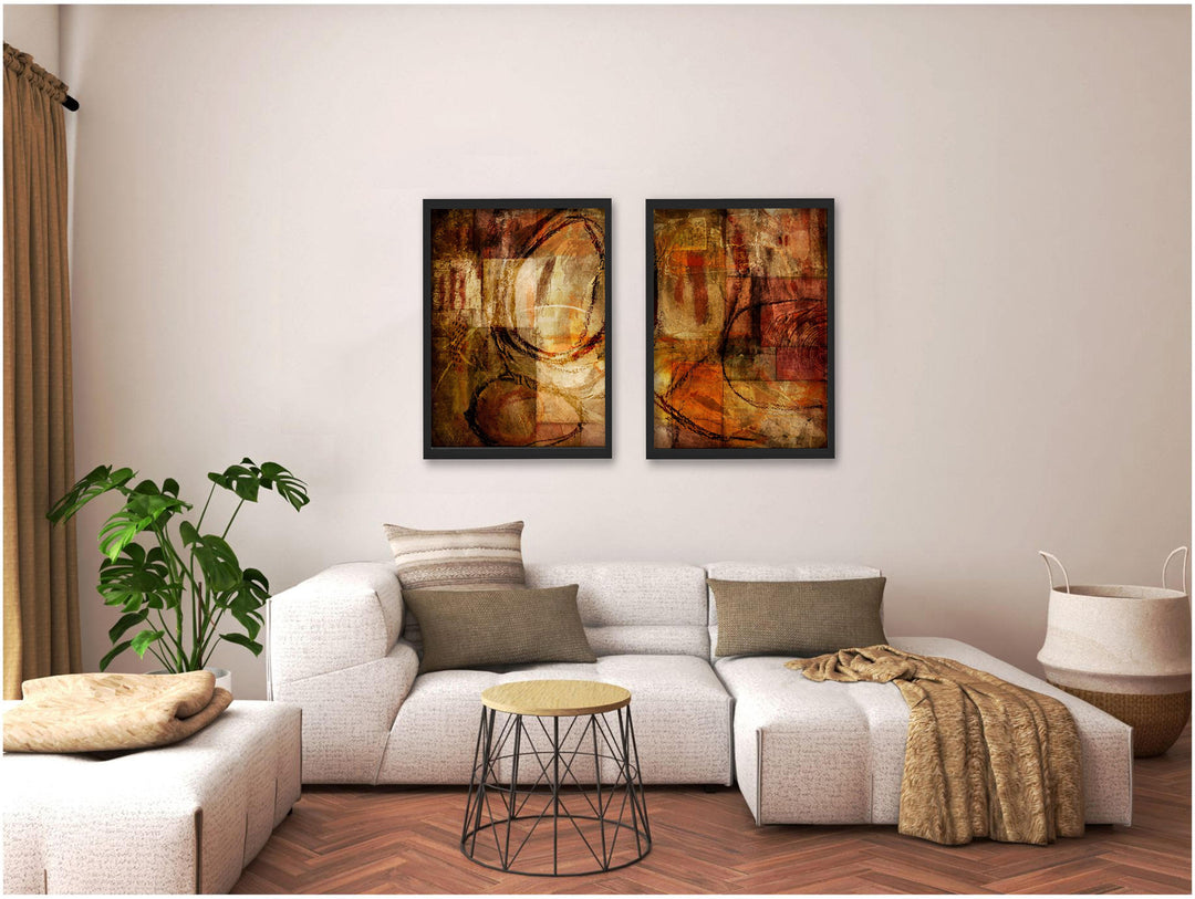 "Earth Tone Abstract III"Set of Two Framed Print Wall Art