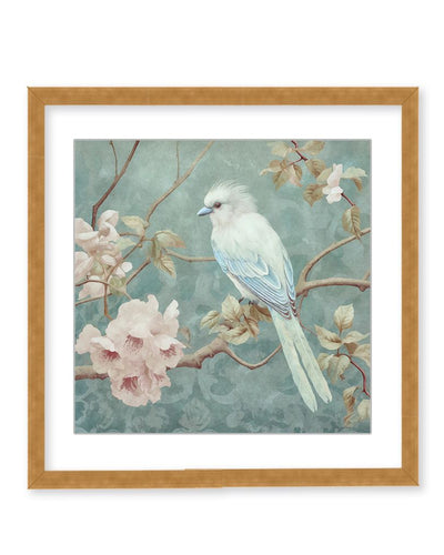 "White Chinoiserie Bird Spring Vibes" Framed Matted Print  Wall Art